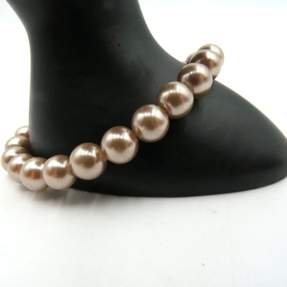 Elegant Imitation Pearl Stretch‎ Bracelet Champagne Light Brown Lightweight